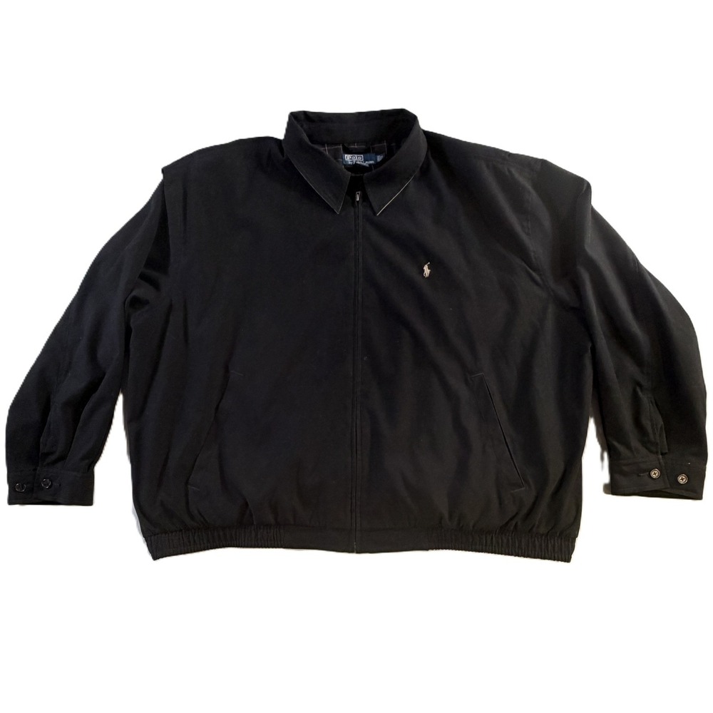 Polo Ralph Lauren 2X Big Black Harrington Jacket Full Zip Pony Logo Vintage